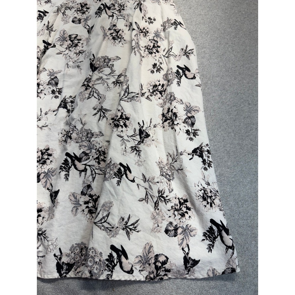 Who What Wear Women's Size 6 Black Cream Floral Linen Blend Pleated Midi Skirt - Picture 3 of 9